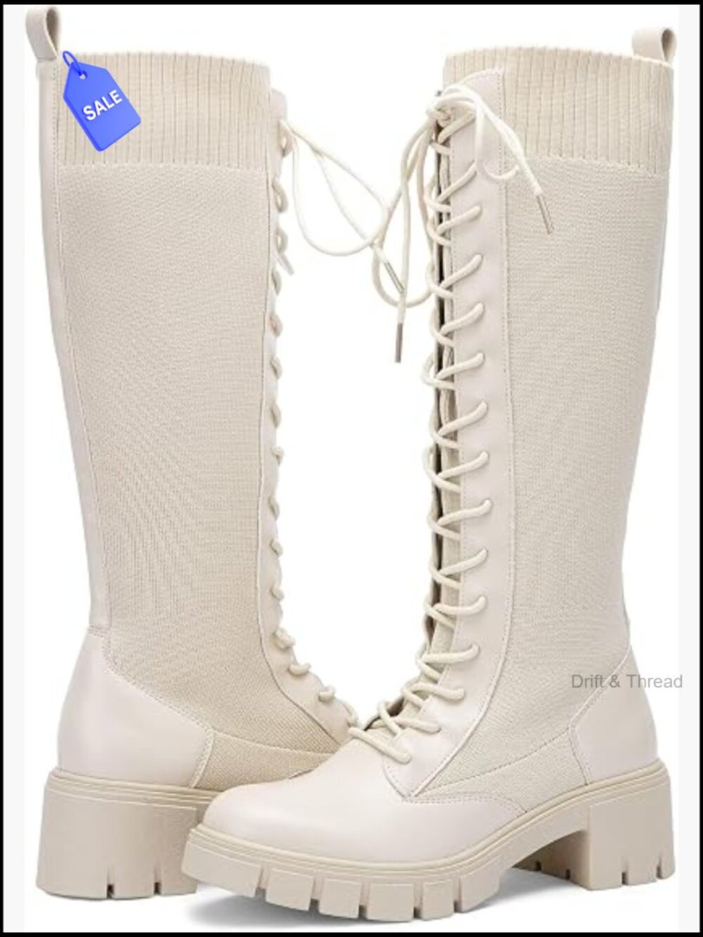 Knee High Combat Boots Chunky Platform Lace Up Gothic Punk Work Boots
